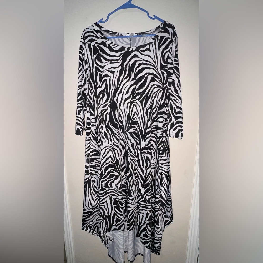 Stylish Black and White Zebra Print Dress Stretchy Full